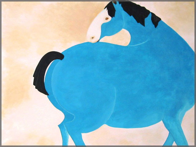 Artist Judy Welch named this piece Blue Horse, acrylic painting on canvas.