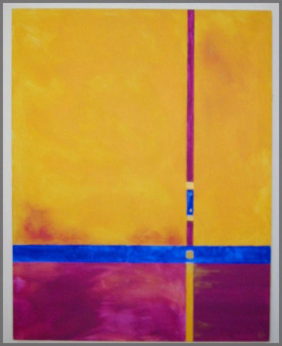 Abstract by Artist Judy Welch of Ajijic, Mexico named Yellow #5 acrylic on canvas painting.