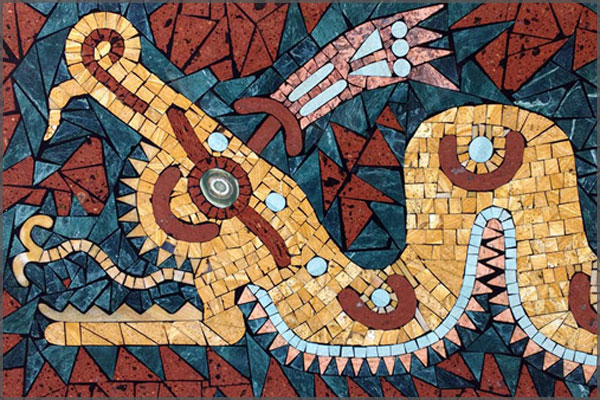 Artist Federico Ramos creation of a stone mosaic of a serpent know as Quetzalcoatl
