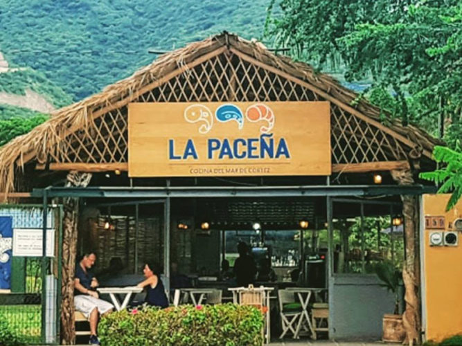 Street view of La Pacena restaurant with palapa roof is one of the newer Ajijic Restaurants.